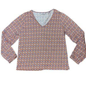 Loft Brown Blue Tan Long Sleeve V Neck Shirt XL Extra Large NWOT Casual